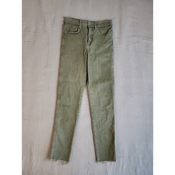We The Free Jeans Womens Crop 26x26.5 Distressed Green Mid Rise Frayed Stretch - Picture 1 of 16